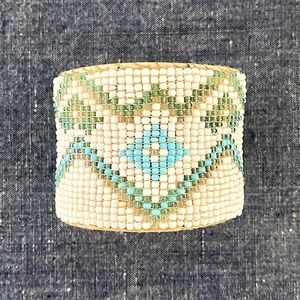 Wide hand-beaded seed bead cuff